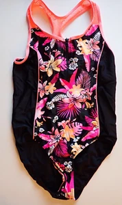 Girls Swimsuit Size XL 16 Zero Xposur One Piece Swimwear Orange Pink Black - Picture 1 of 14