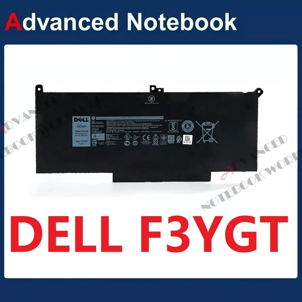 Genuine F3YGT Battery for Latitude 7280 7290 7380 7390 7480 7490 7.6V 60Wh - image 1 of 1
