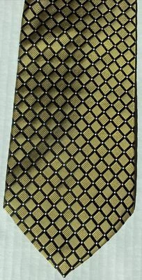 Roundtree & Yorke Gold and Black Diamond Silk Necktie Tie 58”x4” - Image 1 of 4