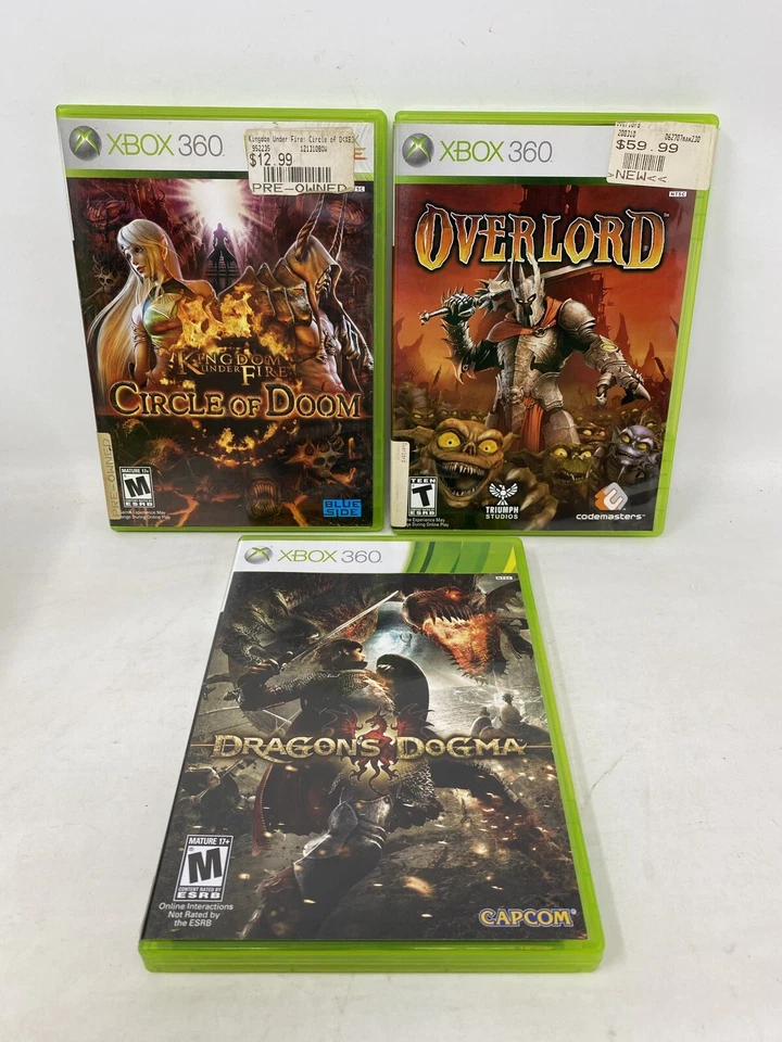 Lot Of 3 Xbox 360 Overlord Dragons Dogma Kingdom Under Fire Circle Of Doom - Image 1 of 4