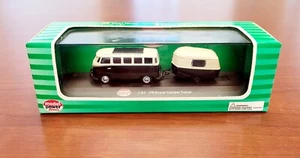 Model Power Minis VW Bus with Camper Trailer, 1:87, #19683, Black/White - Picture 1 of 3