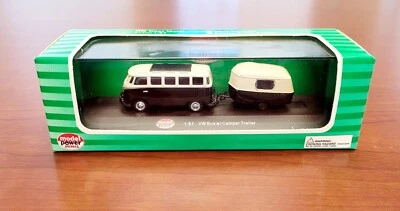 Model Power Minis VW Bus with Camper Trailer, 1:87, #19683, Black/White - Image 1 of 3