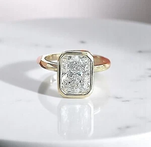 2.0CTW IGI Certified Emerald Cut Lab Diamond Bezel Set 14k Yellow Gold Ring - Picture 1 of 9