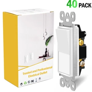 Interruptor rockero decorativo de pared 15A 120/277V de un solo polo encendido/apagado blanco UL listado paquete de 40 - Imagen 1 de 11