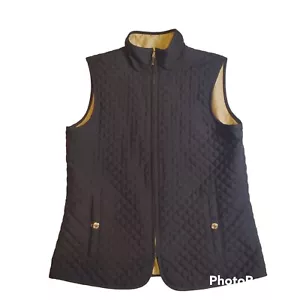 Chaps Women’s Size Medium Black/Tan Reversible Quilted Vest Both Sides Zip Up - Picture 1 of 5