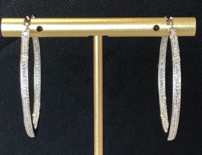 Classic Affinity Diamonds 1.5" Inside Out 1/2 ct tw Diamond Hoop Earrings 9.3g - Image 1 of 3