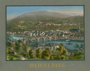 Heidelberg Vue Générale Original Aquatinte 1860 - Afbeelding 1 van 1