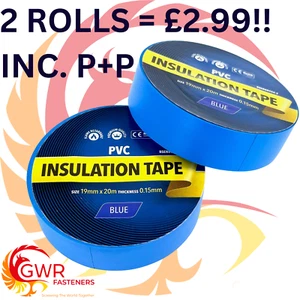 2 Rotoli 20m Nastro Isolante Elettrico PVC Alta Qualità Elettricisti BLU - Foto 1 di 1