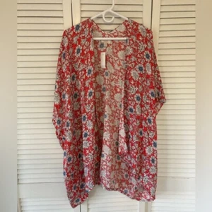 Damen LOFT 100 % Viskose rot Blumen Überwurf Top Einheitsgröße Neu mit Etikett SKU 272 - Bild 1 von 8