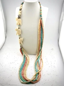 Vintage Multicolor Enamel Elephants Ethnic statement necklace 38 In.  Item AB -6 - Picture 1 of 7