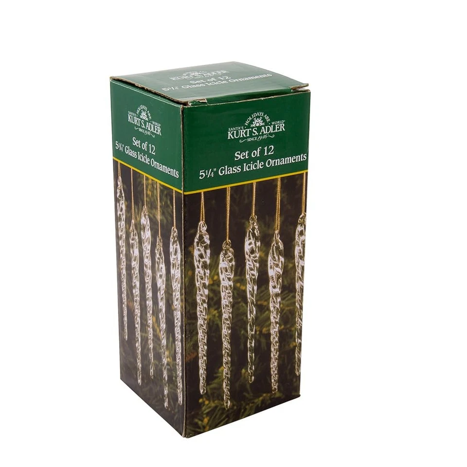 Glass Icicle Christmas Ornament Set Tree Hanging 6 Vtg Holiday Decoration 5"