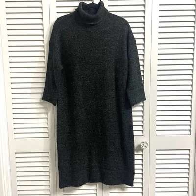 Zara Womens S Gray Turtleneck Chunky Sweater Dress Midi 3/4 Sleeve Wool Blend - Image 1 of 4