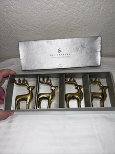 Set Of 4 Pottery Barn Reindeer Brass Place Card Holders in the Box Retired - Picture 1 of 6