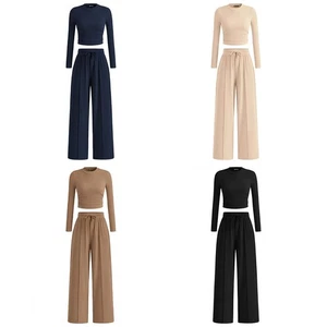 Conjuntos de mujer trajes de cuello falso camiseta ropa de salón tiempo ropa de dormir informal 2 piezas - Imagen 1 de 19