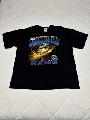 Vintage 2000 St. Louis Rams Ring T-Shirt Size XL Super Bowl 34 Champions NFL LA - Image 1 of 4