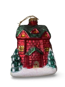 Vintage Glas Weihnachtsschmuck rot Haus Landhaus Glitzer Baum Weihnachtsdeko - Bild 1 von 7