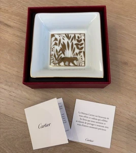 Cartier Panthere Square Porcelain Small Ashtray Small Tray W/Box Unused U5 - Picture 1 of 3
