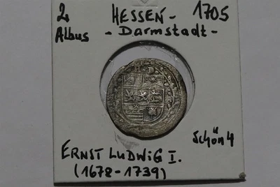 🧭 🇩🇪 GERMANY HESSE-DARMSTADT 2 ALBUS 1705 SILVER B86 X12 - Image 1 of 4