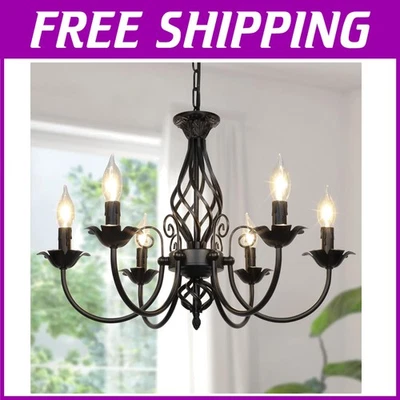 Rustic 6-Light Candle Ceiling Light - Perfect for Living Room & Dining Areas - Image 1 of 4