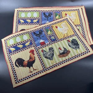 Colorful Block Art Chicken Rooster Woven Tapestry Placemats Farmhouse Set of 6 - Picture 1 of 7