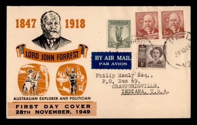 DR WHO 1949 AUSTRALIA FDC LORD FORREST ANIV CACHET COMBO w8396 - Image 1 of 2
