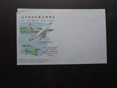 SAMOA 1968 AEROGRAMA 40 ANIVERSARIO PRIMER VUELO EE. UU. A AUSTRALIA, COMO NUEVO Foto 1 de 2