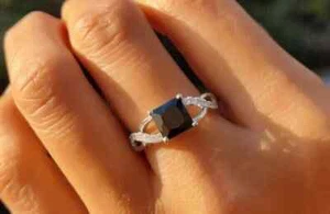 2.50Ct Princess Cut Black wedding Pretty Ring In 14k White Gold Plated - Picture 1 of 6