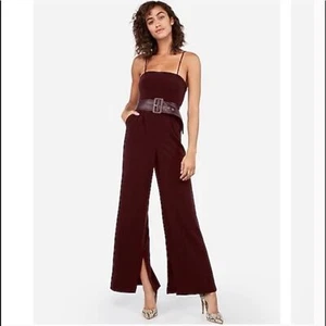 Express x Negin Mirsalehi Spaghetti Strap Burgundy Wide Leg Jumpsuit, 2 - Picture 1 of 8