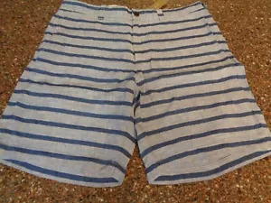 J.CREW Herren Leinenshorts Größe 33 Stanton blau gestreift 9" Innennaht neu mit Etikett - Bild 1 von 12