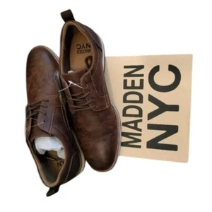 MADDEN NYC Brown Leather Shoes Business Casual size 9 Pull On Ribbon Close - Picture 1 of 5