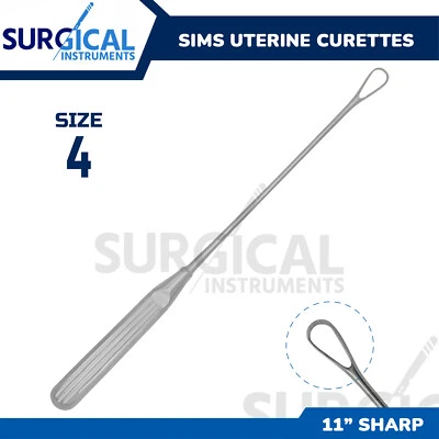 ATLANTIC Sims Uterine Curettes 11" (27.9cm), Sharp Blade, Size 4 German Grade