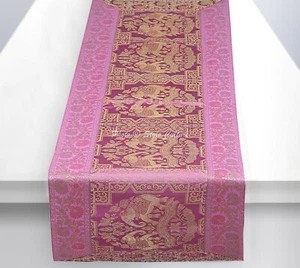 Indian Decorative Pink Table Runner Elephant Wedding Brocade Tablecloth Decor - Picture 1 of 5