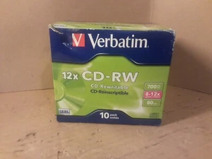 Verbatim CD-RW 80MIN / 700MB Rewritable Blank 8 -12x CDRW Disc,10 PACK - Picture 1 of 7