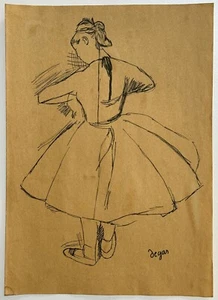 Edgar Degas (Handmade) Drawing On Old Paper Signed & Stamped, Vtg art - Picture 1 of 4