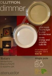 LUTRON Rotary Push Knob Dimmer Switch - Single Pole - White/Ivory - D-600PH-DK