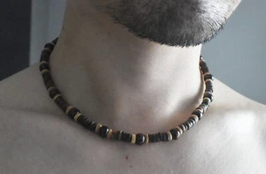 Surfer Halskette für Herren braune Perlen aus Holz Strand Sommer Schmuck Geschenk - Bild 1 von 7