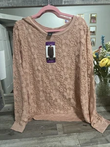 Adrianna Papell Top Women's XXL Floral Lace Overlay Sheer Sleeve Warm Blush - Picture 1 of 6