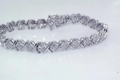 6.00 CT Round Lab Created Diamond X Link Tennis Bracelet 7.25" 14K White Gold FN - Image 1 of 4