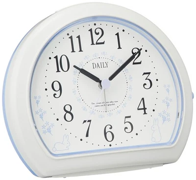 RHYTHM Quartz Alarm Clock Analog Electronic Sound Rabbit Pattern White DAILY R55 - Image 1 of 2
