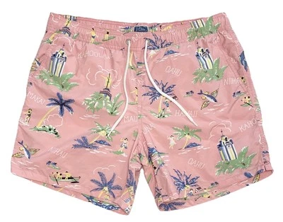 Pantalones Cortos de Natación J.Crew Para Hombres Grandes Baúl Malla Forrado Hawaiano Aloha Island Rosa Foto 1 de 4