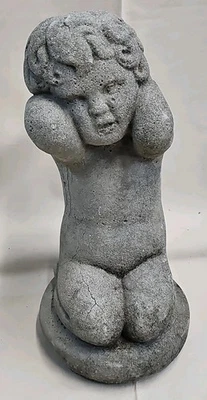 Vintage Concrete Garden Decor Cherub Angel Child  – Weathered Worn Statue - Image 1 of 4