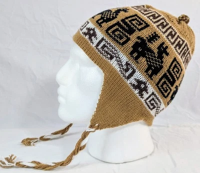  Gorro Reversible Alpaca Chullo Beige Blanco Suave Boho Perú Hippie Azteca Foto 1 de 4