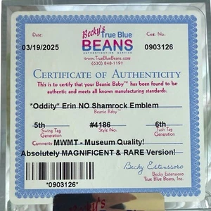 Ty Beanie Babies Erin The Bear No Shamrock TBB Authenticated MWMT MQ ODDITY - Picture 1 of 2