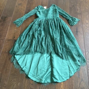 Trish Scully NWT 14 Girls Emerald Green Lace Formal Fancy High Low Dress Gown - Picture 1 of 8