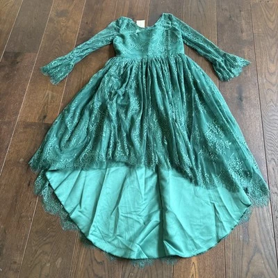 Vestido Trish Scully Nuevo con Etiquetas 14 Niñas Verde Esmeralda Encaje Formal Elegante Alto Bajo Vestido Foto 1 de 4