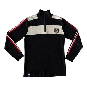 Meister Sweater Womens Medium Quarter Zip Black Red White Stripes Vail Ski Patch - Picture 1 of 8