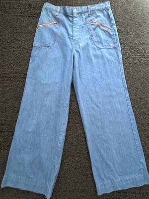 Винтажные джинсы 70-х Sears из денима с широкими штанинами синие с карманами на молнии легкая стирка 32x30 - Изображение 1 из 4