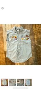Little girls 7/8 Disney classic denim button down embroidered Winnie The Pooh - Picture 1 of 4