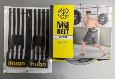 Cinturón de levantamiento de pesas de cuero XL XXL 37”-55” pulgadas Juego de muñequeras y muñequeras Foto 1 de 4