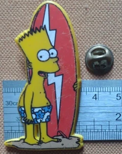 Vintage Enamel Pin Badge Bart Simspon Surf Board - Toonies - Picture 1 of 1